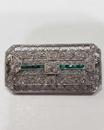 White Gold, Diamond and Emerald Art Deco Pin/Pendant