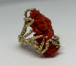 14K Yellow Gold and Coral Carved Rose Ring