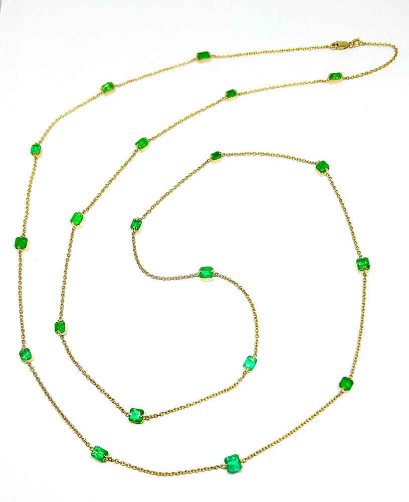 14k Yellow Gold Emerald Station Necklace, 40"