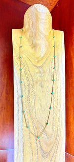 14k Yellow Gold Emerald Station Necklace, 40"