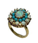 10K Yellow Gold, Opal and Turquoise Ring