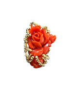 14K Yellow Gold and Coral Carved Rose Ring