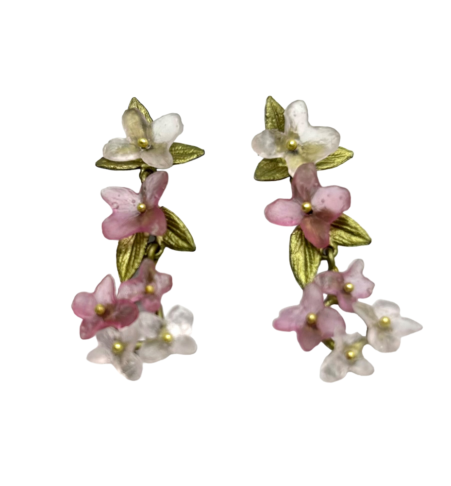 Pink Hydrangea Dangle Post Earrings