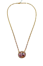 18k Rose Gold and Kunzite Necklace with Diamond Halo