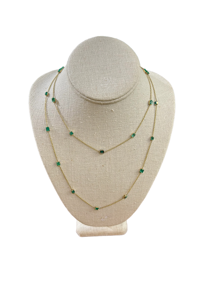 14k Yellow Gold Emerald Station Necklace, 40"