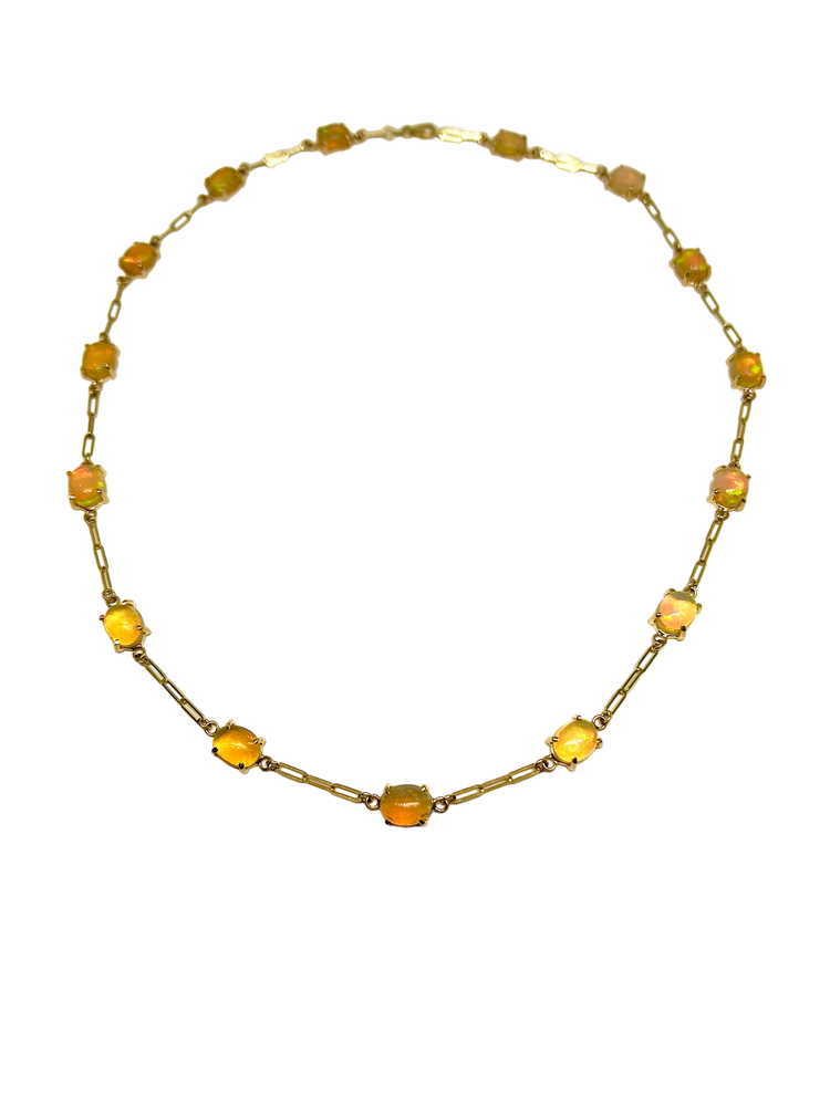 14k Yellow Gold Ethiopian Opal Station Necklace, 20"