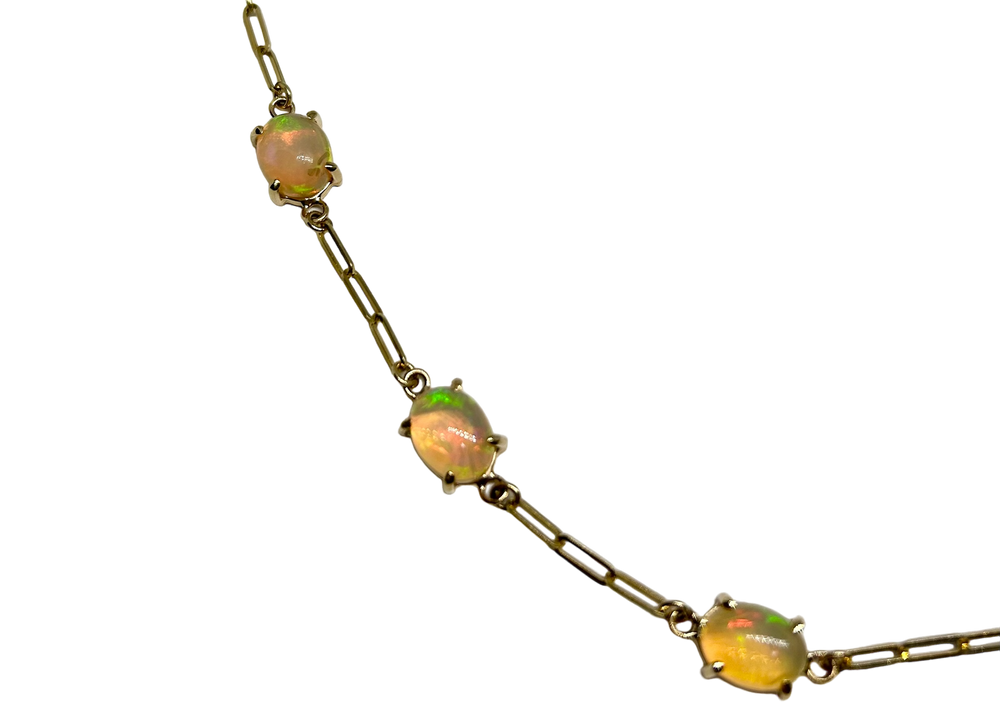 14k Yellow Gold Ethiopian Opal Station Necklace, 20"