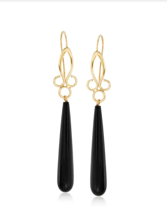 14KY Gold & Onyx Scroll Earrings