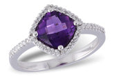 Amethyst & Diamond Ring in 14K White Gold,