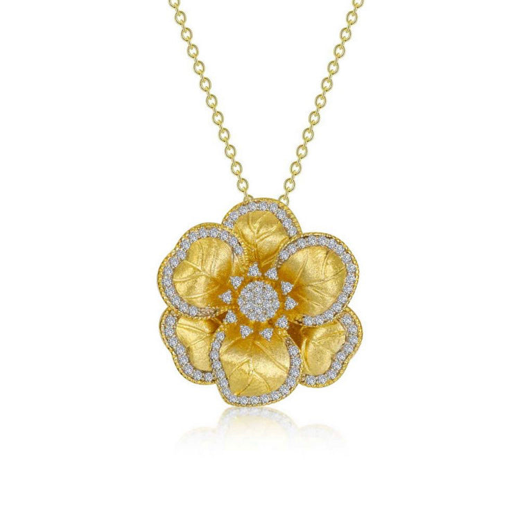 Vermeil and Simulated Diamond Flower Pendant