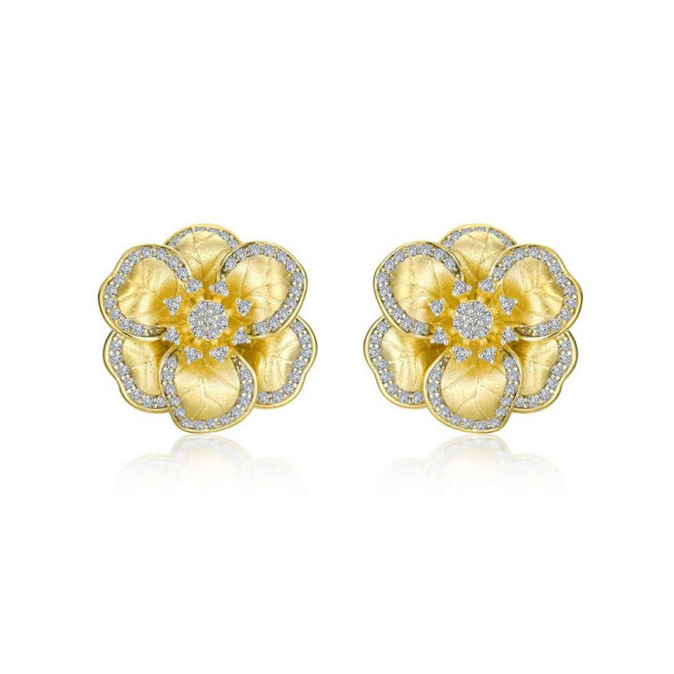 Vermeil and Simulated Diamond Flower Post Earrings